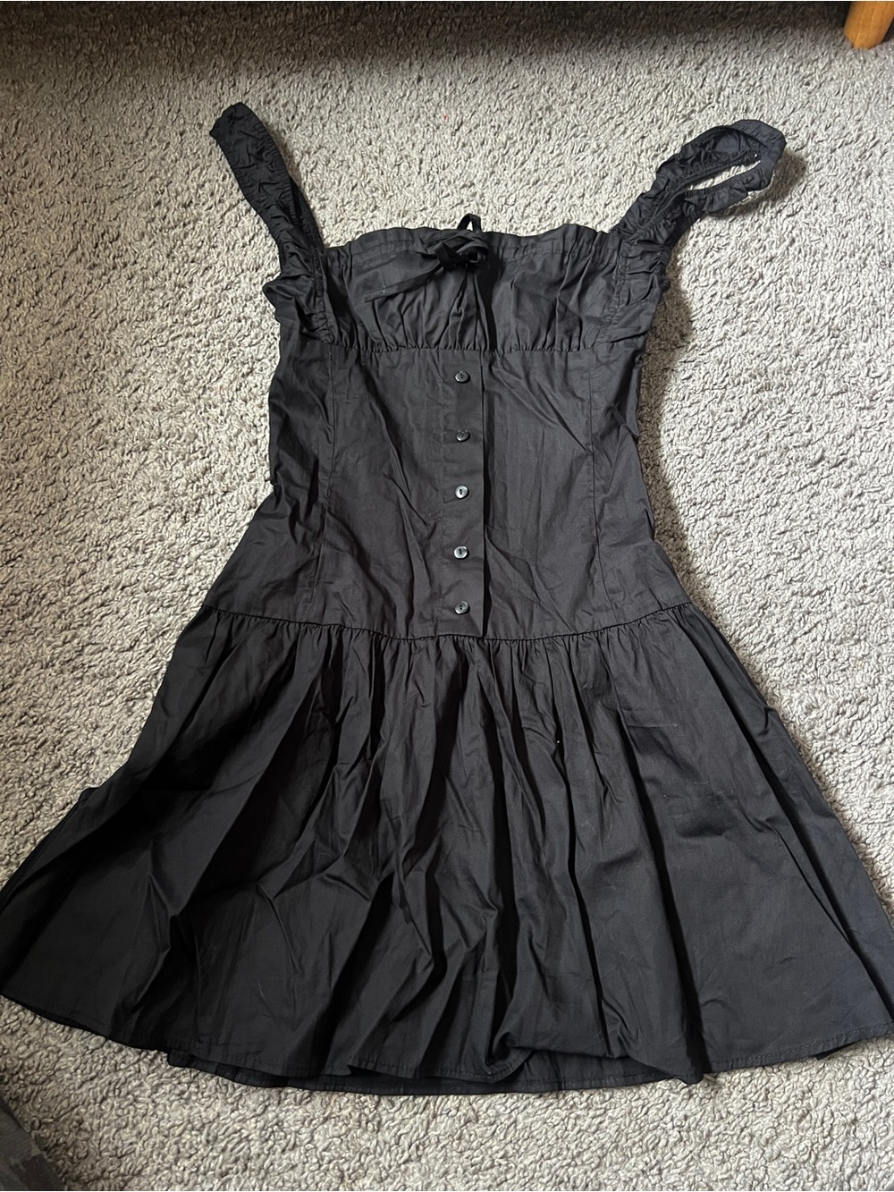 Motel Rocks Black Button-Front Ruffle-Strap Mini Dress